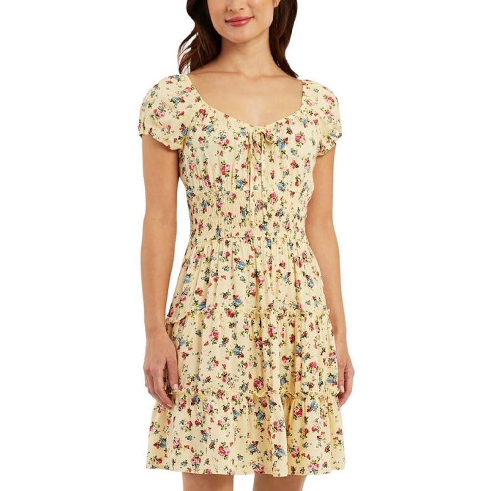NWT- Junior dress by & by yellow floral print dress size medium